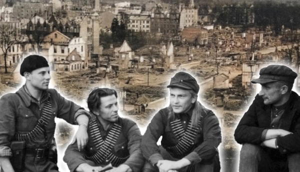 Lithuanian partisans beside Jelgava ruins