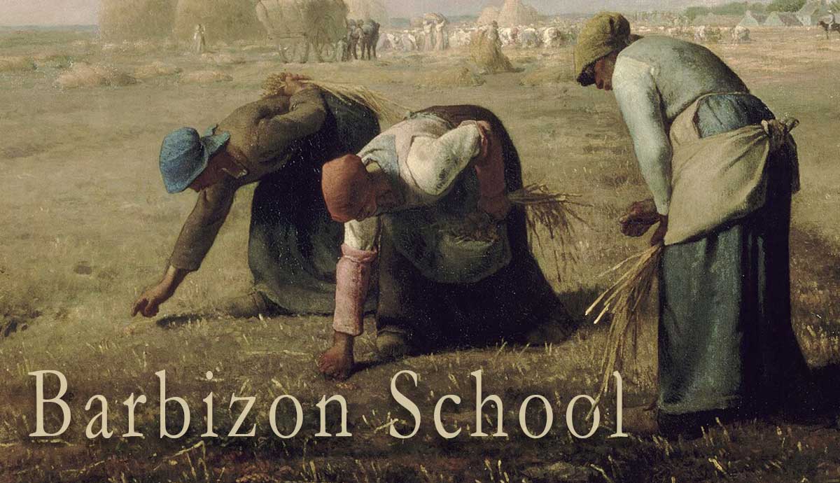 Barbizon School field workers painting