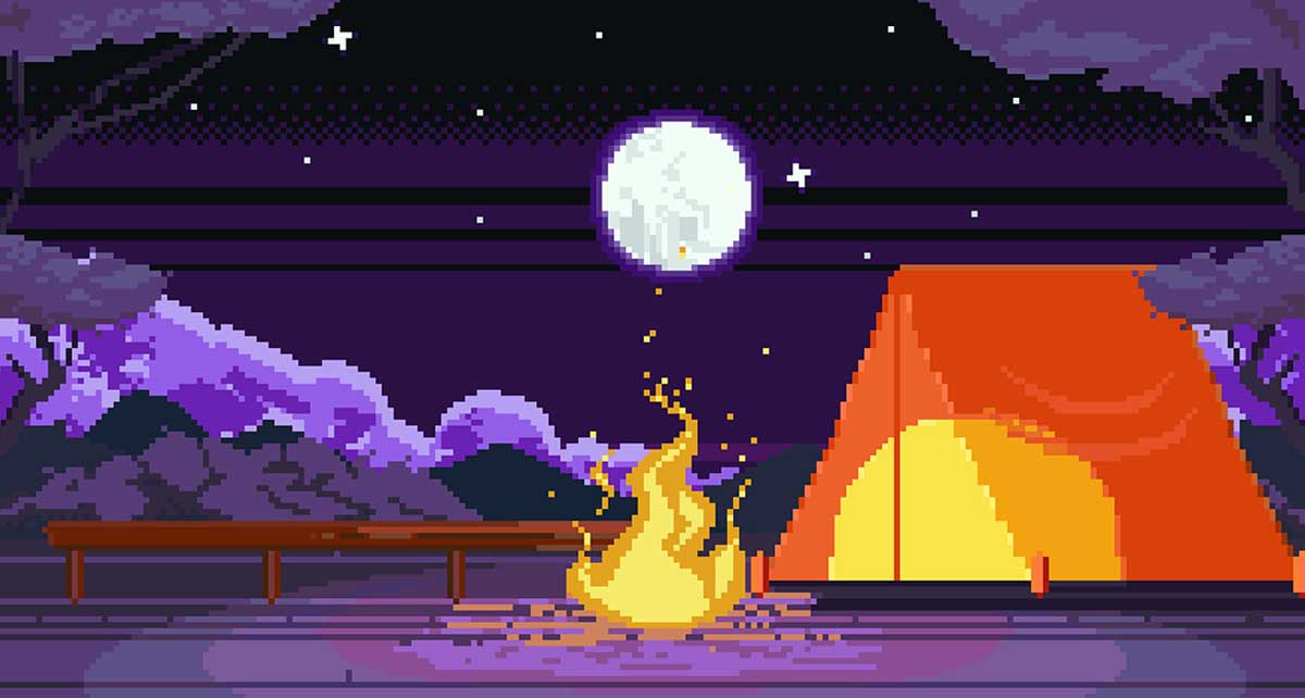 camping sunset pixel art