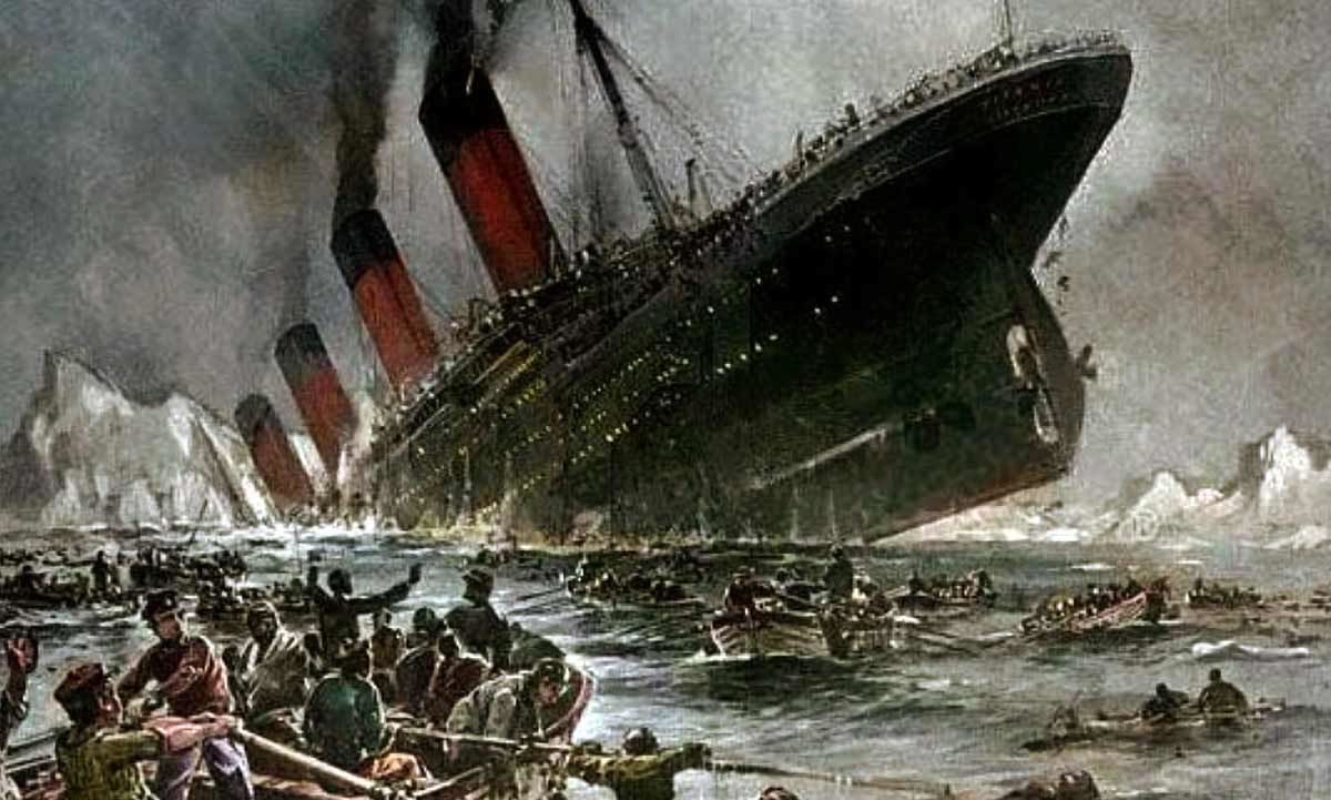 colorized sketch titanic sinking