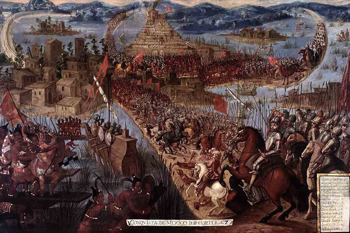 conquest of mexico by hernan cortes painting
