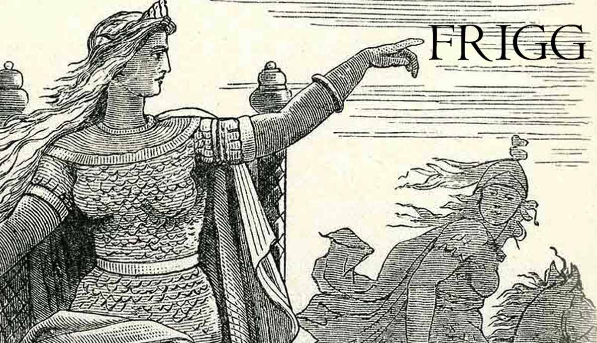 Norse goddess Frigg illustrated in engraving