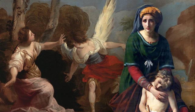 Biblical painting with angel and mother