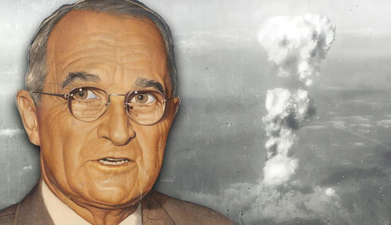 Truman with atomic blast backdrop