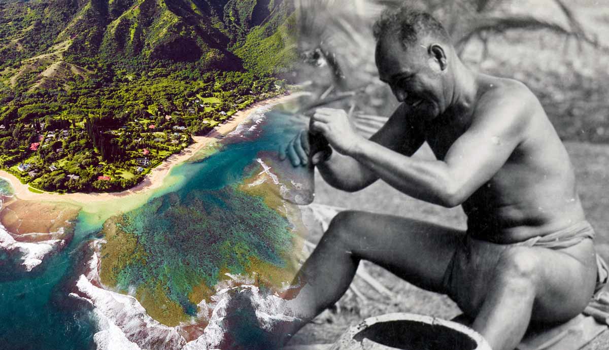 Kaua‘i coastline and Native Hawaiian poi maker