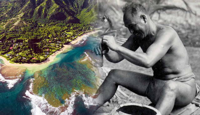Kaua‘i coastline and Native Hawaiian poi maker