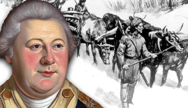 Henry Knox beside Continental Army wagons