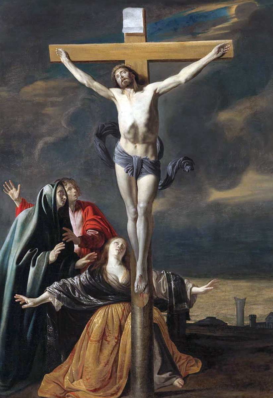 le nain the crucifixion with the virgin saint john and mary magdalene painting