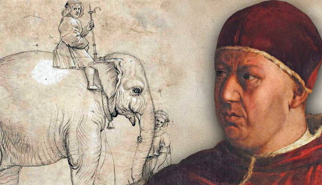 Pope Leo X with gifted elephant