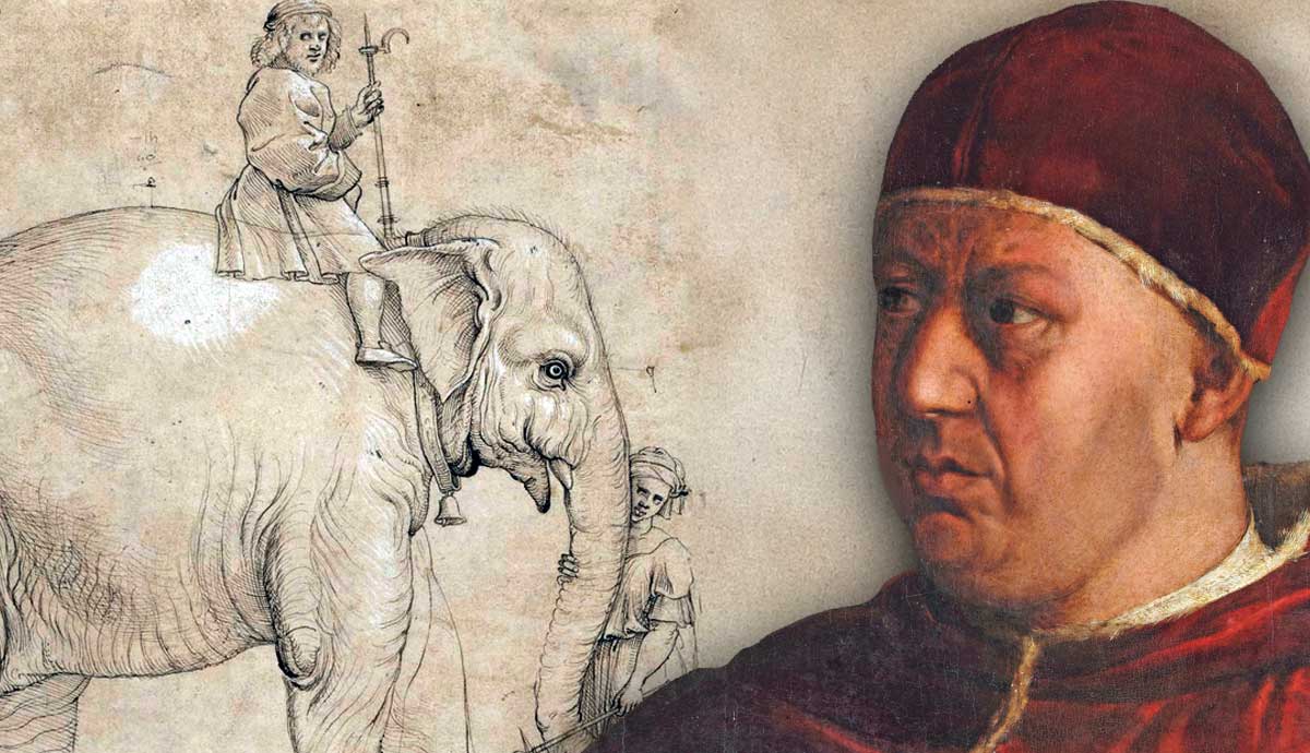 Pope Leo X with gifted elephant
