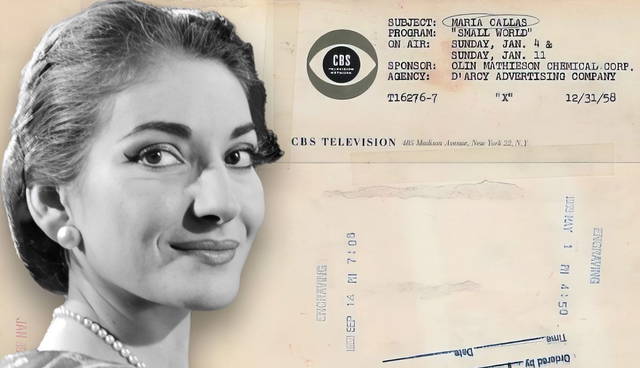 Maria Callas with vintage CBS documents