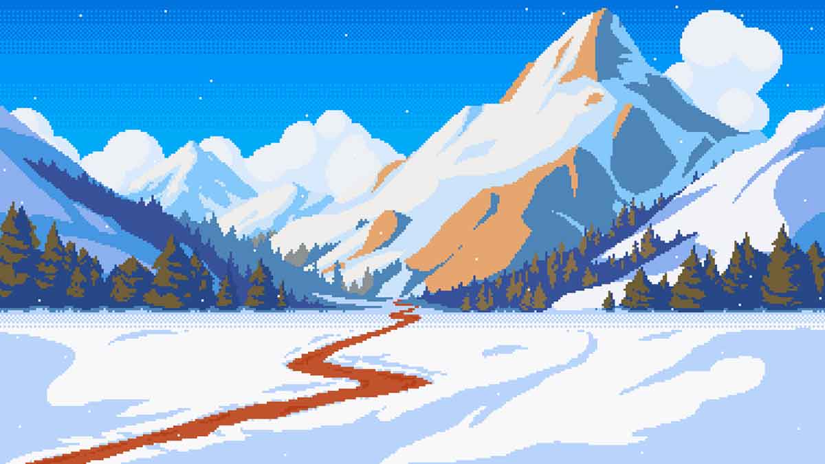 pixel mountain winter landscape