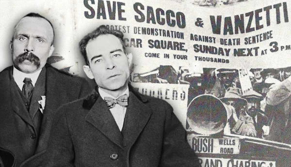 Sacco and Vanzetti protest poster background