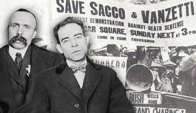 Sacco and Vanzetti protest poster background
