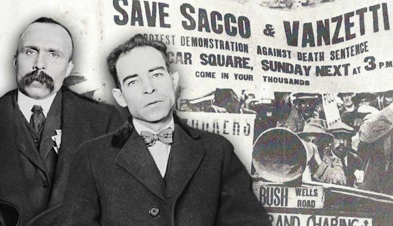 Sacco and Vanzetti protest poster background