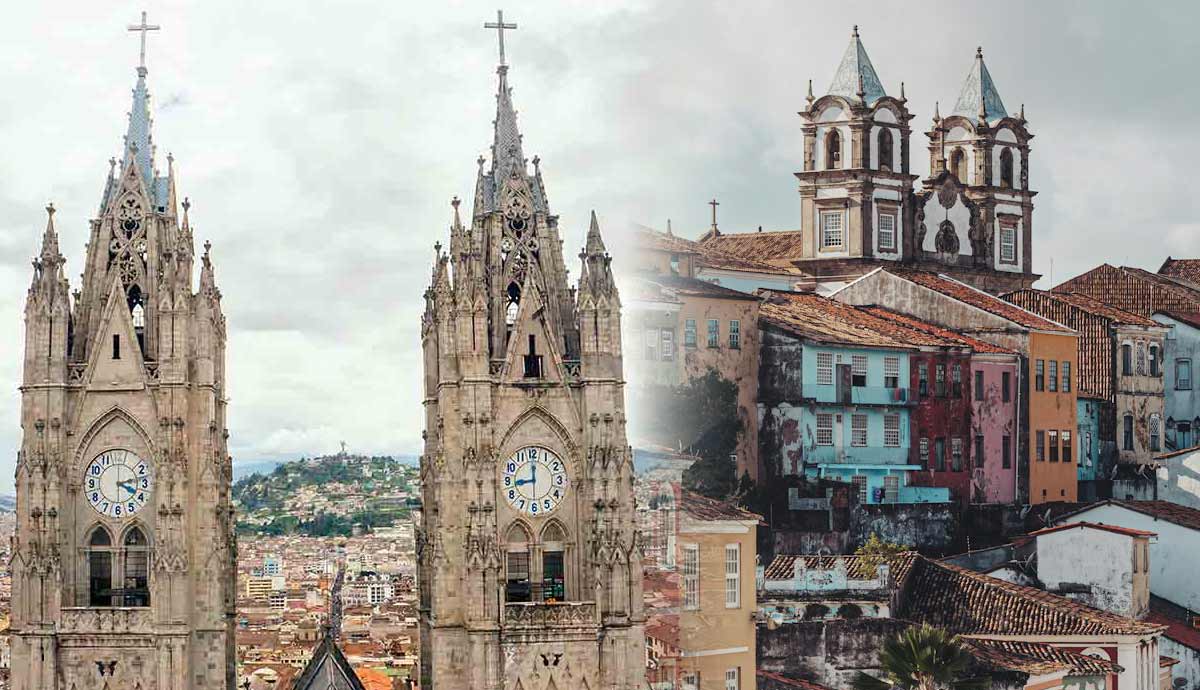 Pelourinho street and Quito Cathedral views 