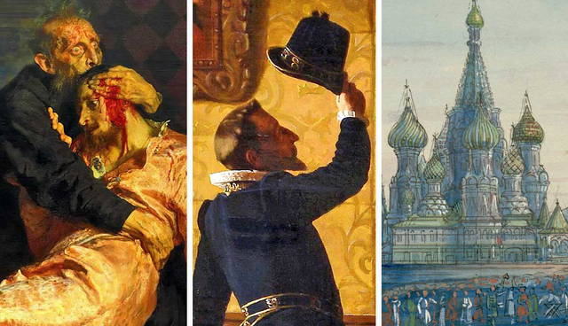 Three Russian artworks depicting historical dramatic scenes.