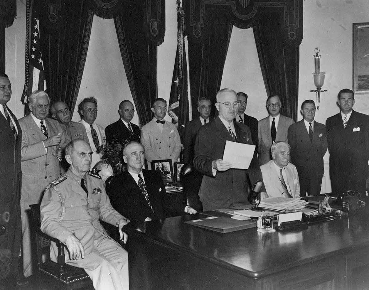 truman reads japanese surrender agreement 1945