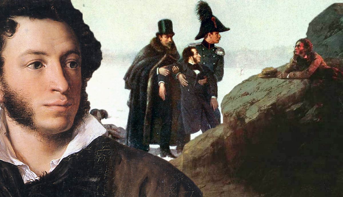 Pushkin portrait and his duel scene