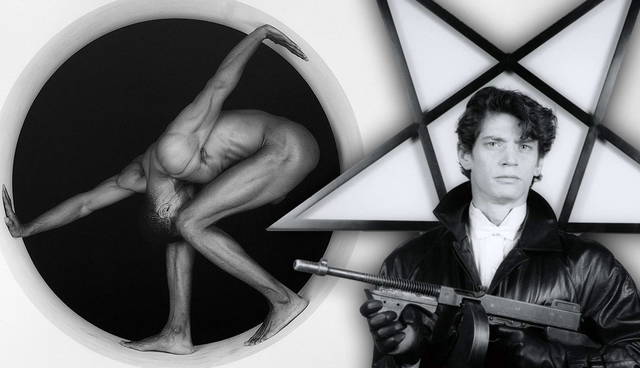 Robert Mapplethorpe with his black-and-white photography subjects