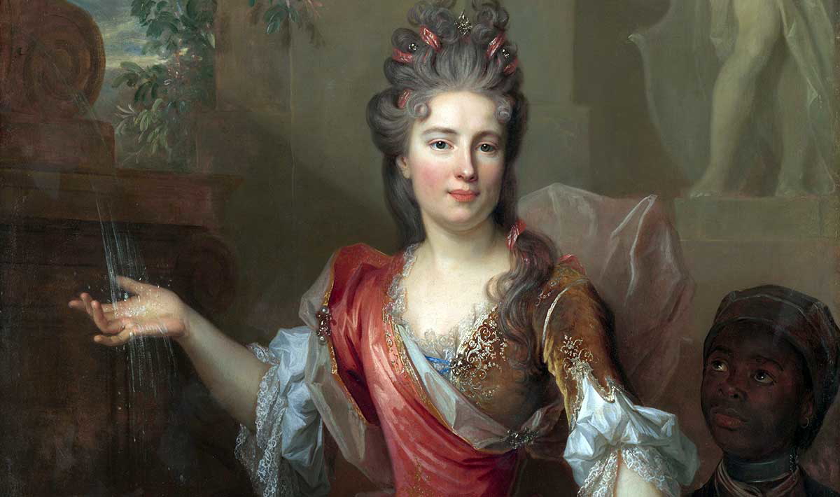 woman with slave and parrot