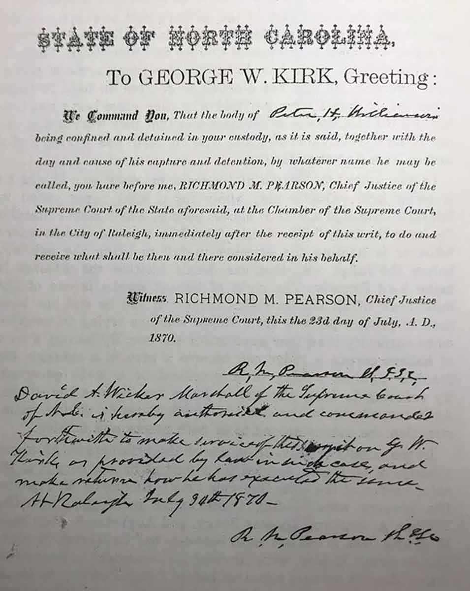 1870 north carolina writ habeas