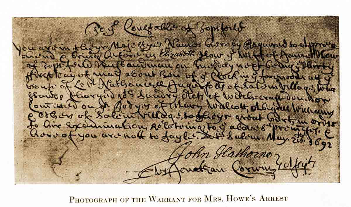 Arrest warrant Elizabeth Howe