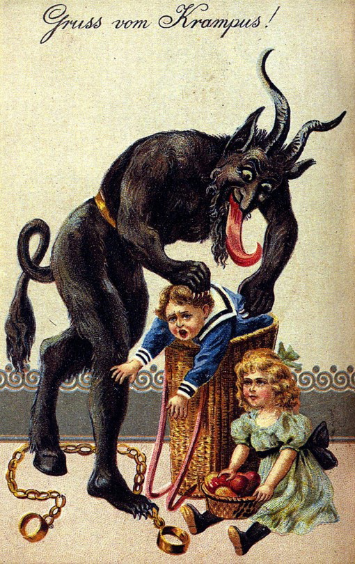 A 1900s greeting card reading 'Greetings from Krampus!' Source: Wikimedia Commons