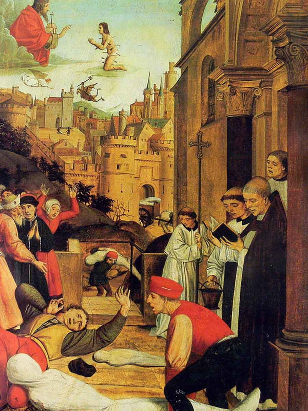 Saint Sebastian pleads with Jesus