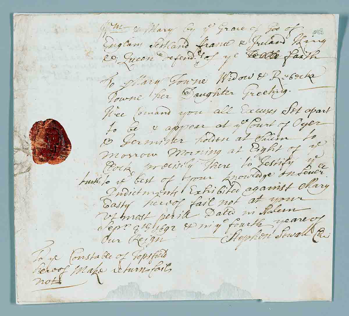 Summons Rebecca Nurse Mary Eastey