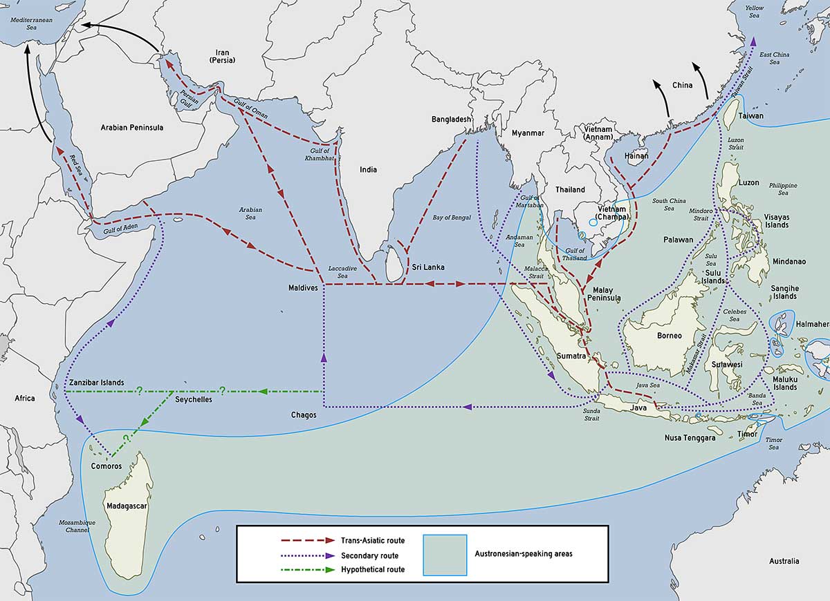 austronesian maritime trade network indian ocean map