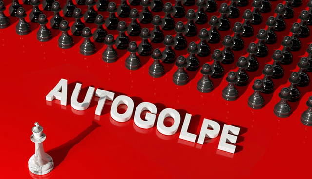 Autogolpe concept with lone chess king facing pawns