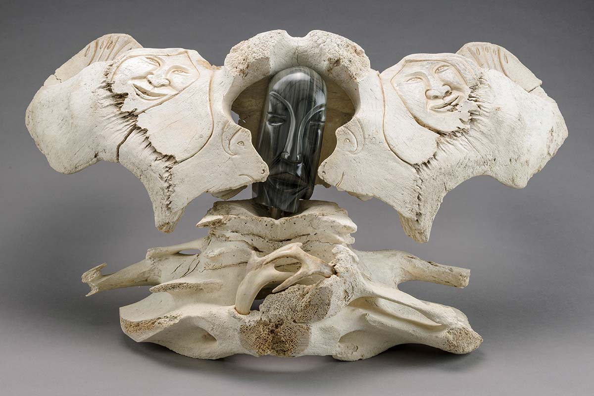 black white statue manasie inuit art