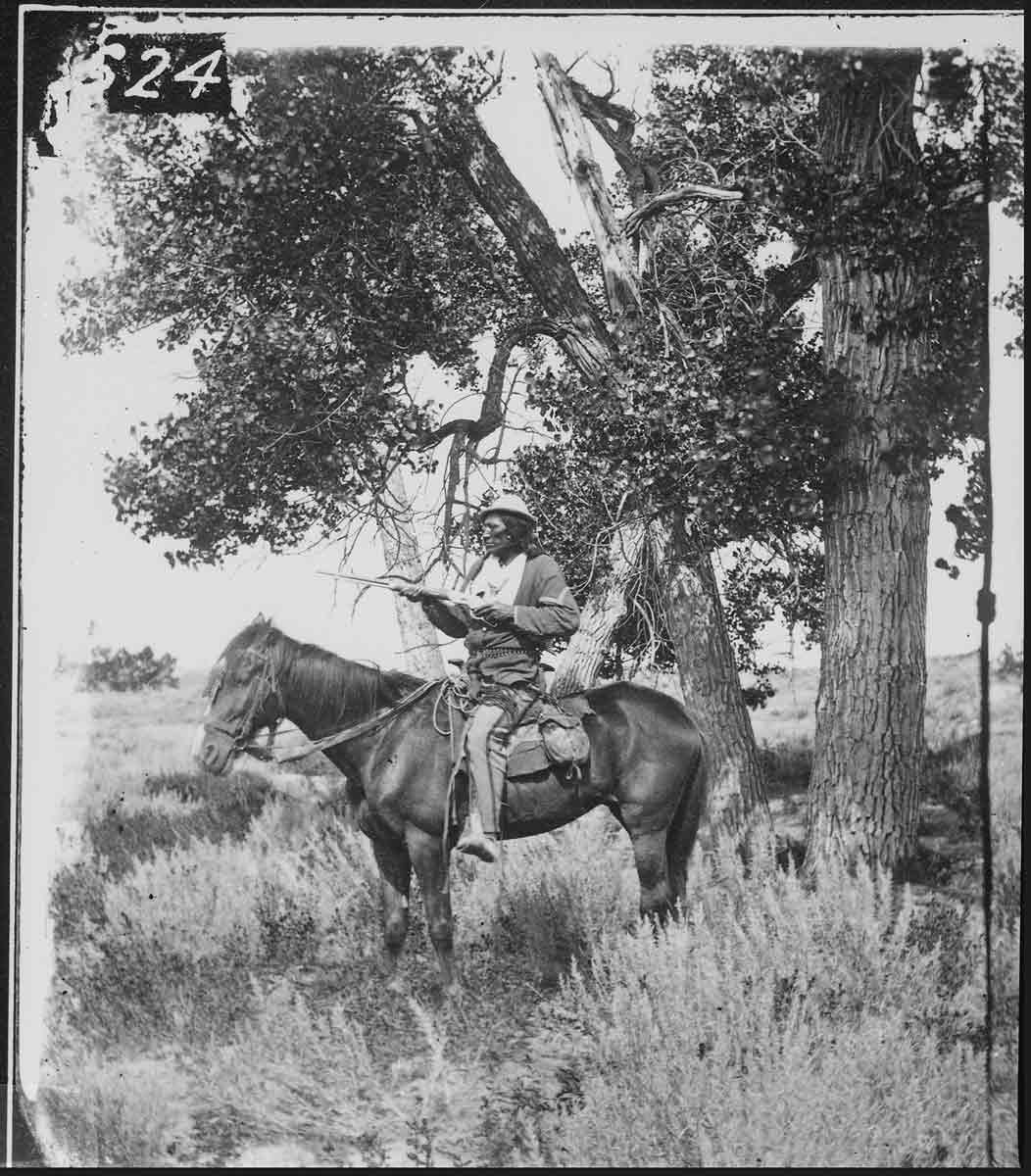 bloody knife on horse