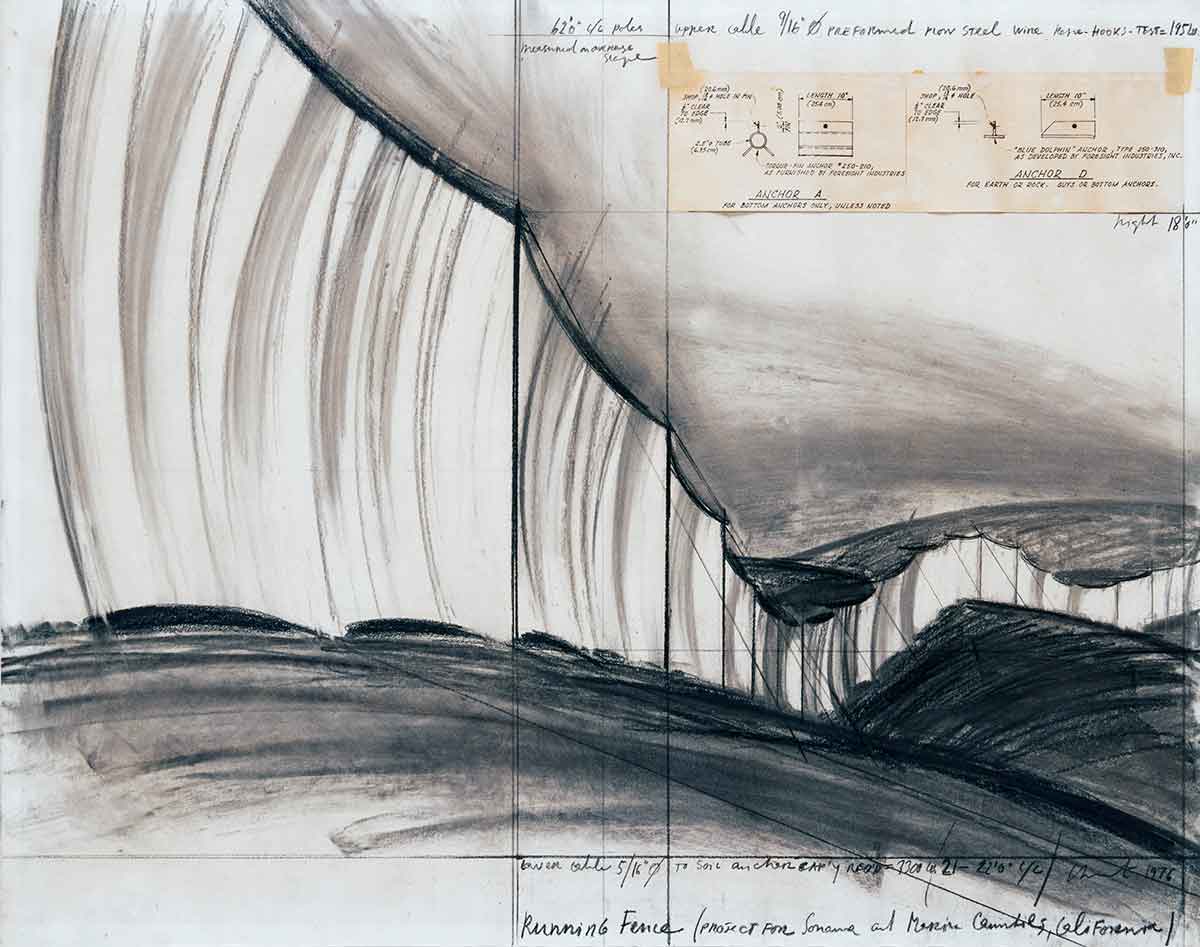 christo jeanne claude running fence drawing
