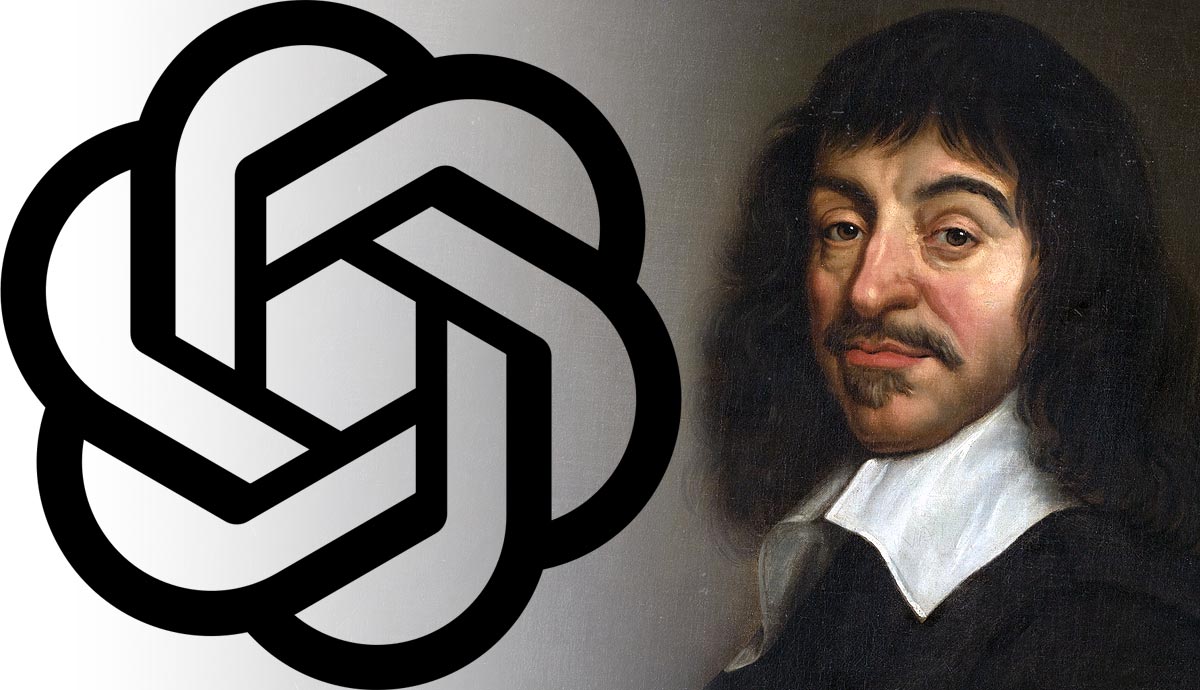 ChatGPT logo shown beside portrait of Descartes.