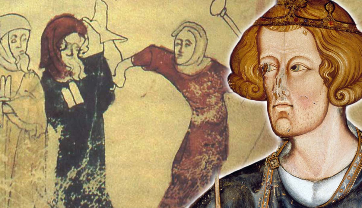 Medieval illustration with crowned king portrait