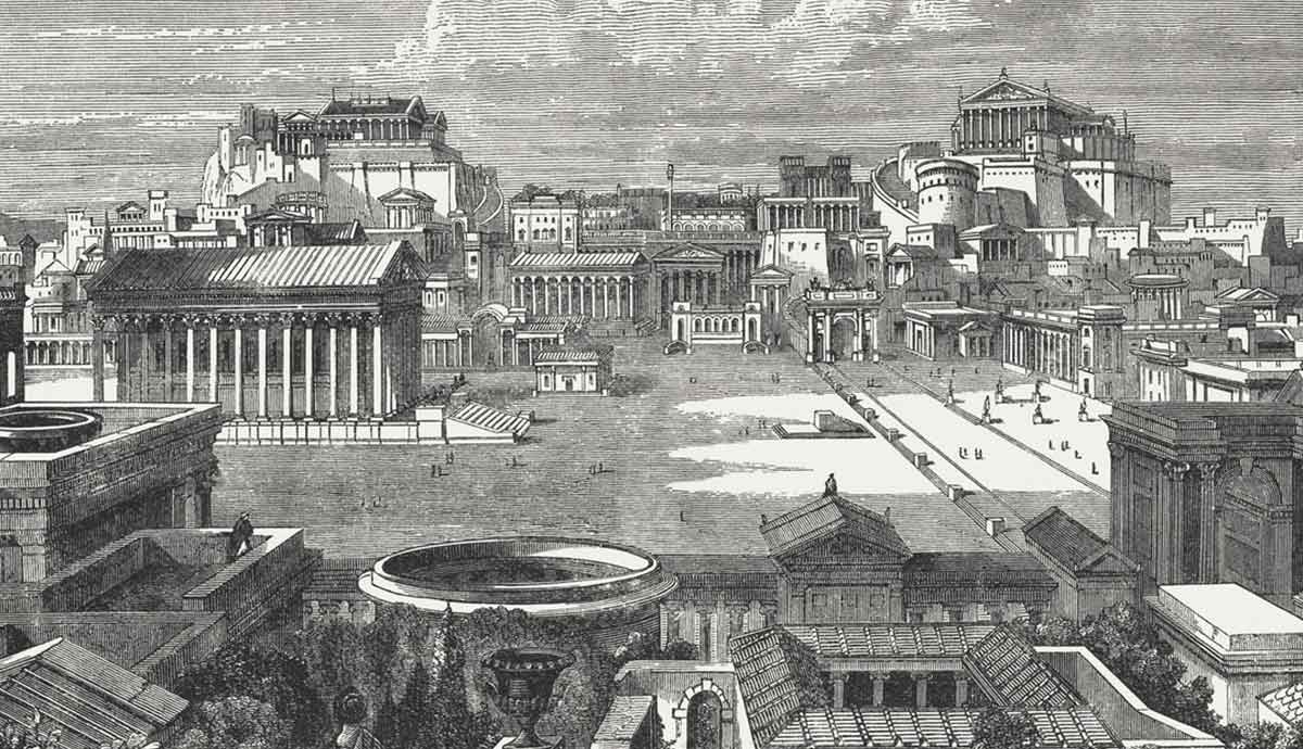 ancient Rome cityscape reconstruction illustration