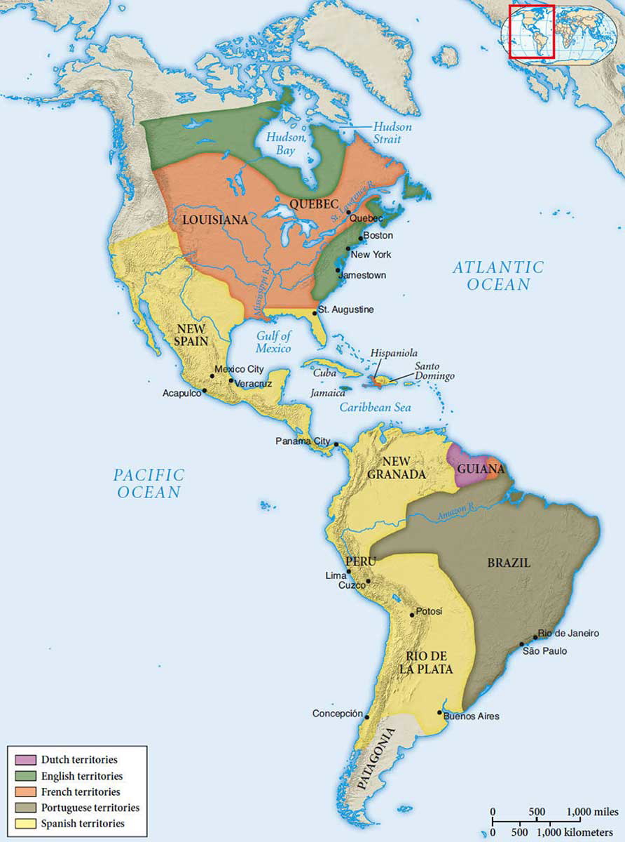 geography of european colonial empires in americas