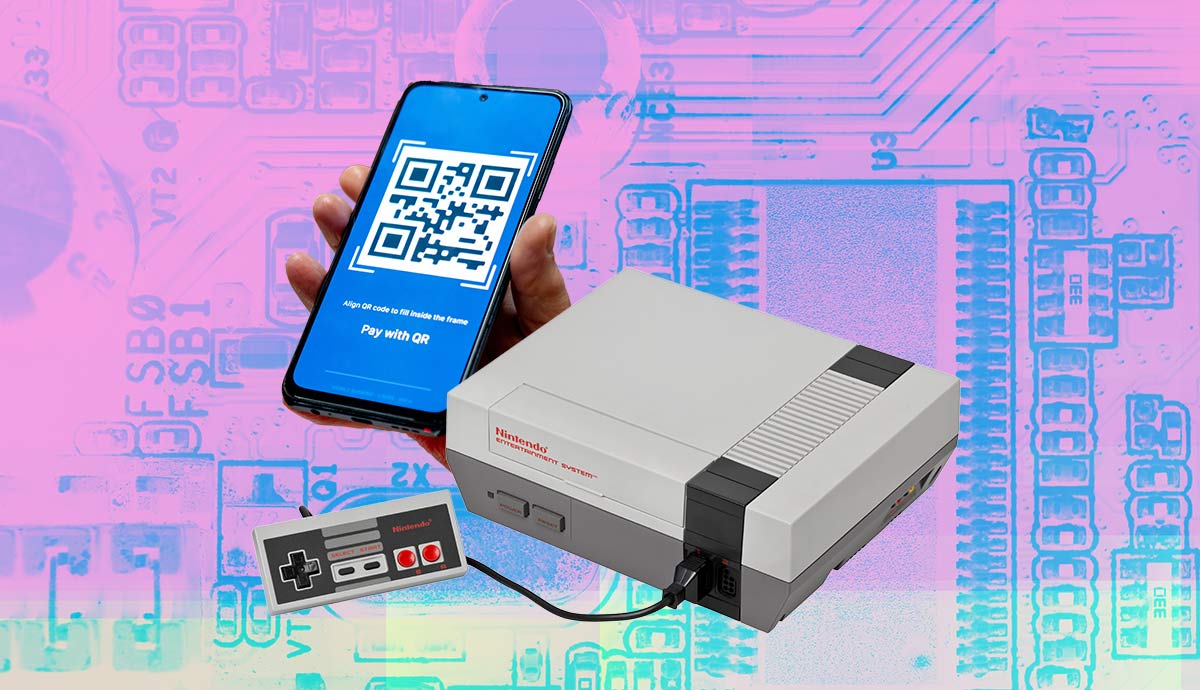 QR payment beside classic Nintendo console