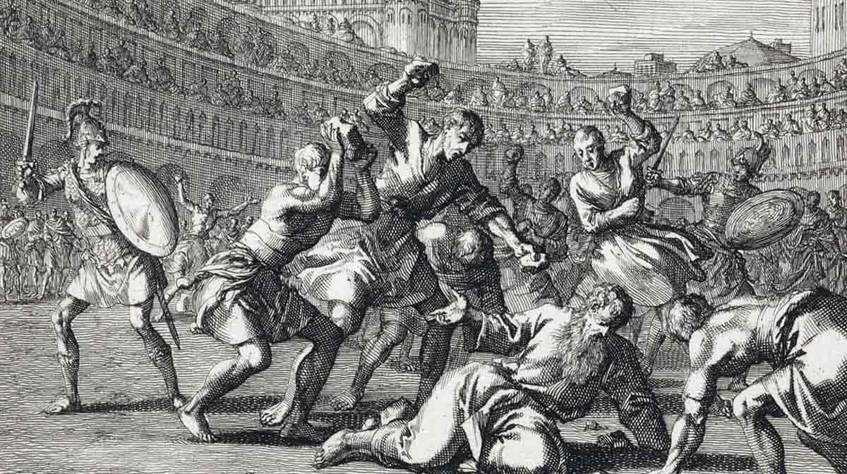 luyken stoning of saint telemachus print