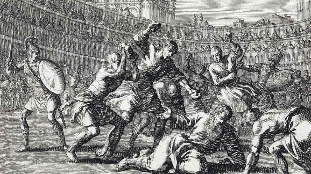 luyken stoning of saint telemachus print