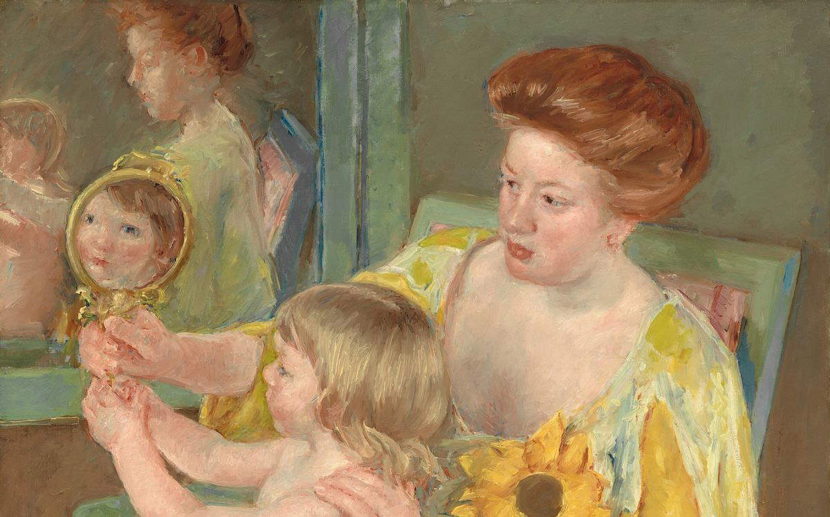 Mary Cassatt painting of woman with sunflower
