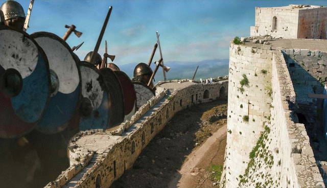 medieval castle walls of krak des chevaliers