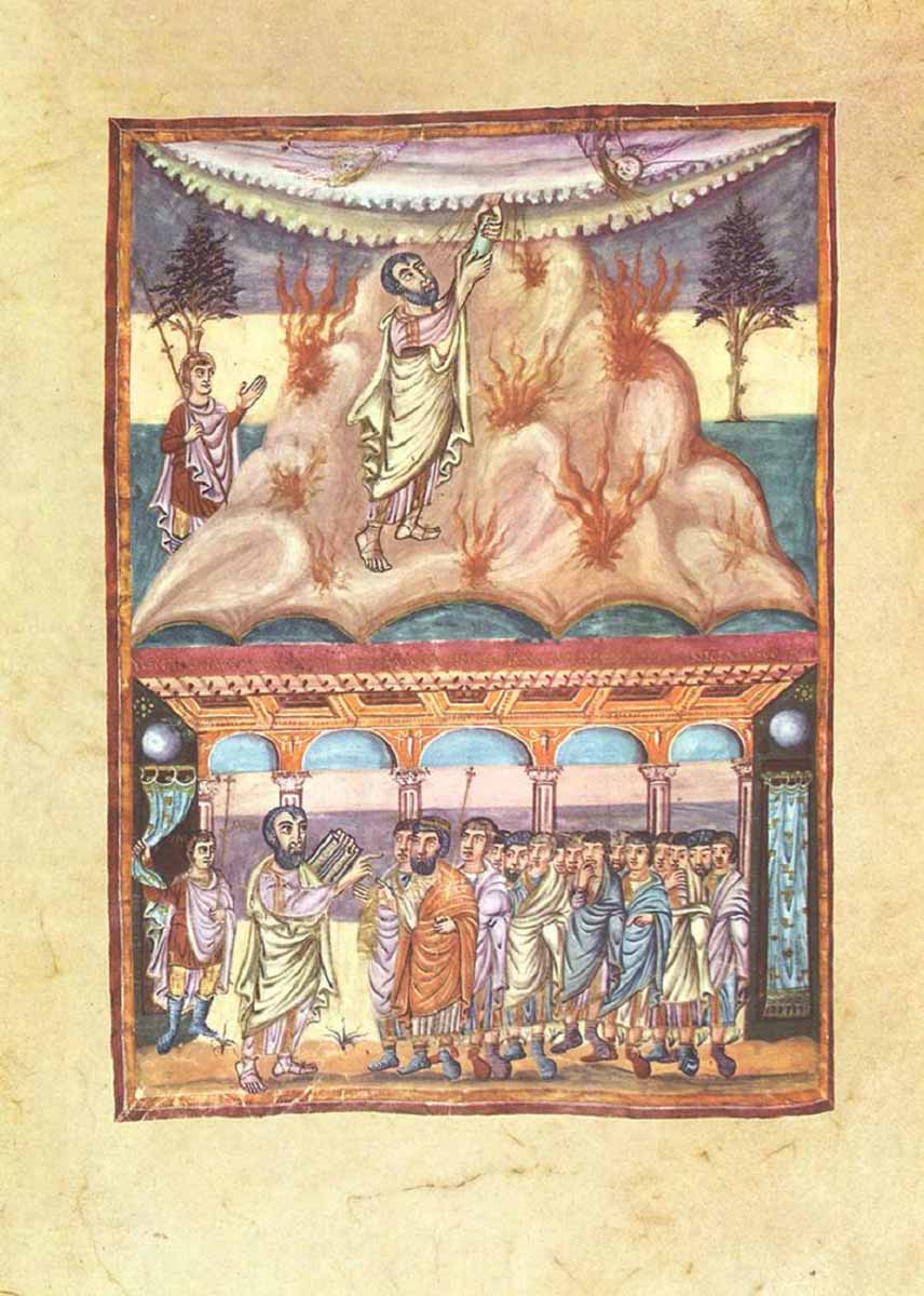 moses recieves tablets carolingian