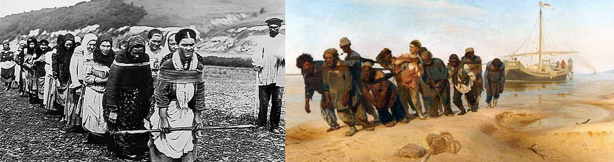 peasant women hauling barge dzen