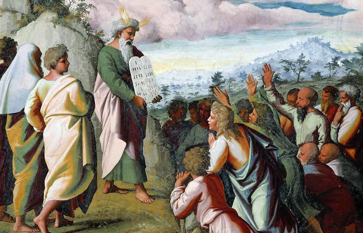 raffaello moses presenting the ten commandments fresco