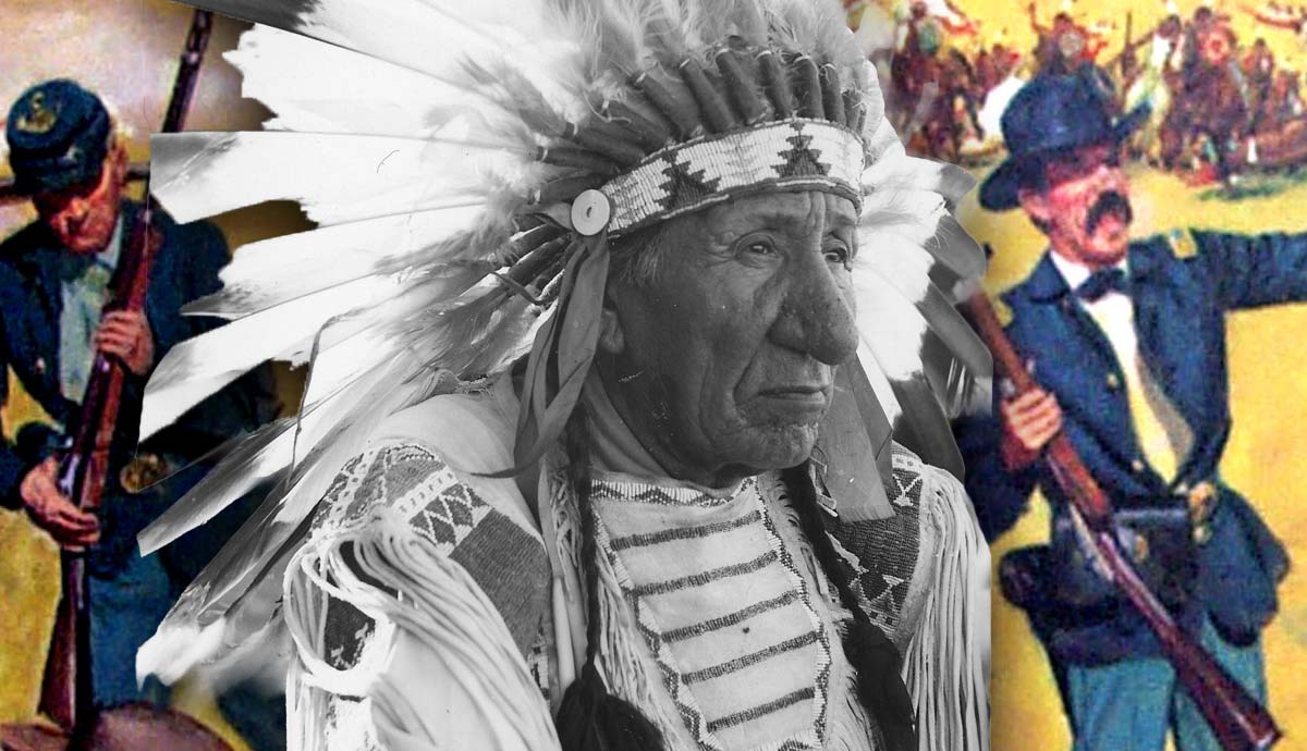 lakota chief with battle scenes