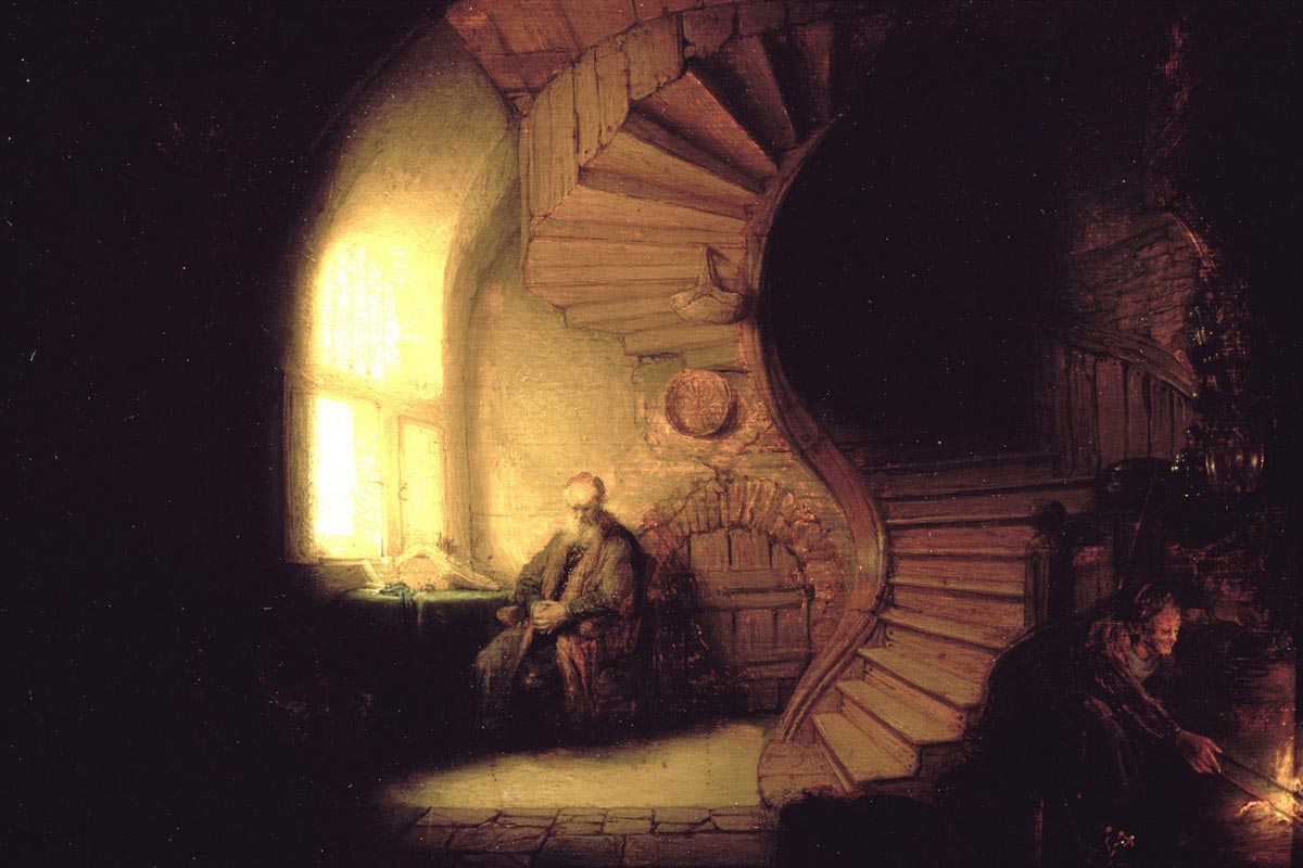 rembrandt philosopher in meditation painting