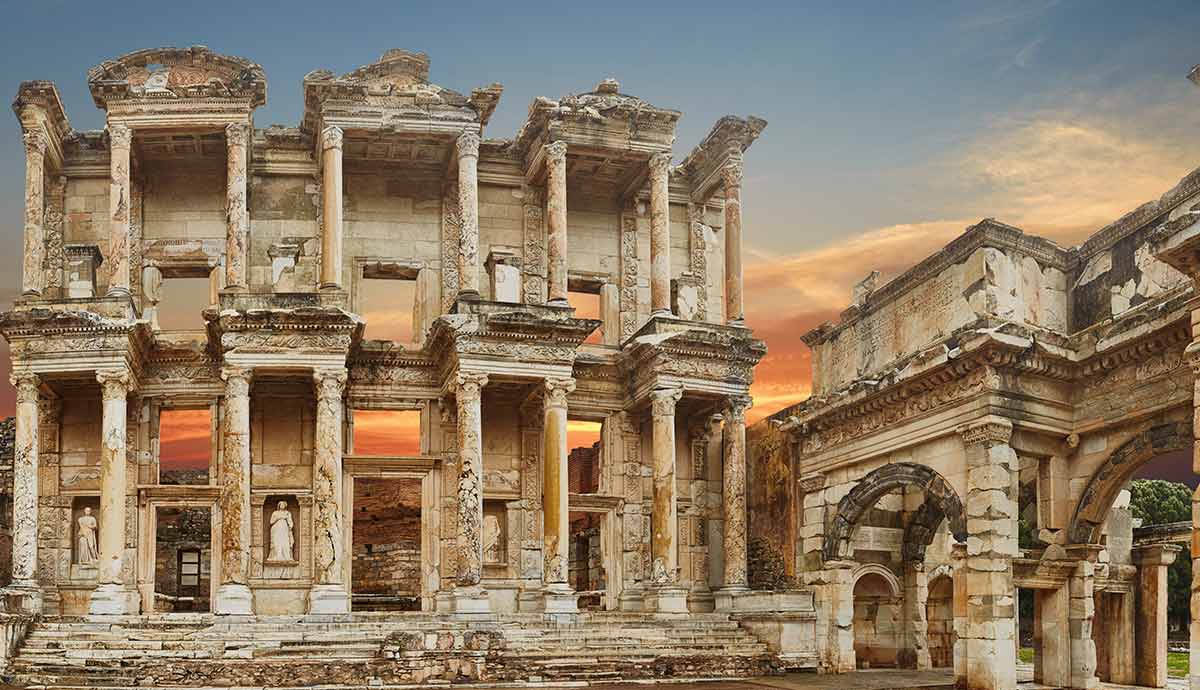 ancient ruins at sunset